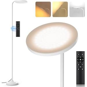 SIBRILLE 36W LED Floor Lamp, Super Bright Standing Lamp, Modern Stepless Dimmable Torchiere Tall Lamp with Remote Control, 350°Rotating Head Reading Floor Lamp for Living Room, Bedroom, Office - White