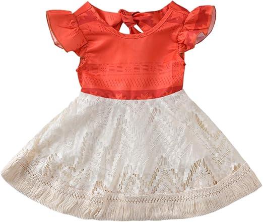 Baby Girl Moana Fancy Dress Romper Sister Matching Ruffle Lace Outfits Costume 90