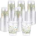 Hushee 60 Pcs Floral Cups with Spring Summer Fall Flower 16 oz Wildflowers Plastic Disposable Drinking Cups for Summer Spring Autumn Birthday Baby Shower Party Supplies(Wildflower)