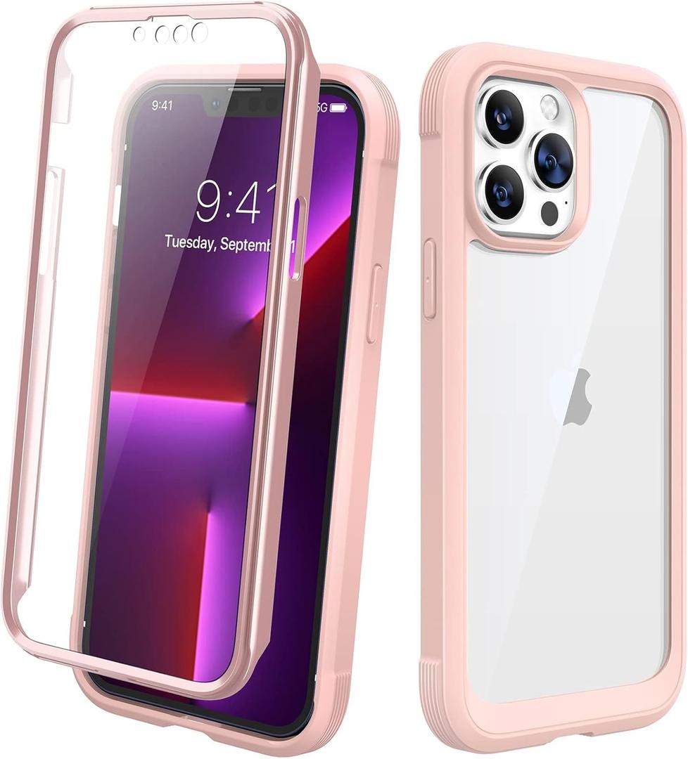 Diaclara for iPhone 13 Pro Max Case, Full Body Rugged with Built-in Touch Sensitive Anti-Scratch Screen Protector, Soft TPU Bumper Case for iPhone 13 Pro Max Case 6.7", Pink
