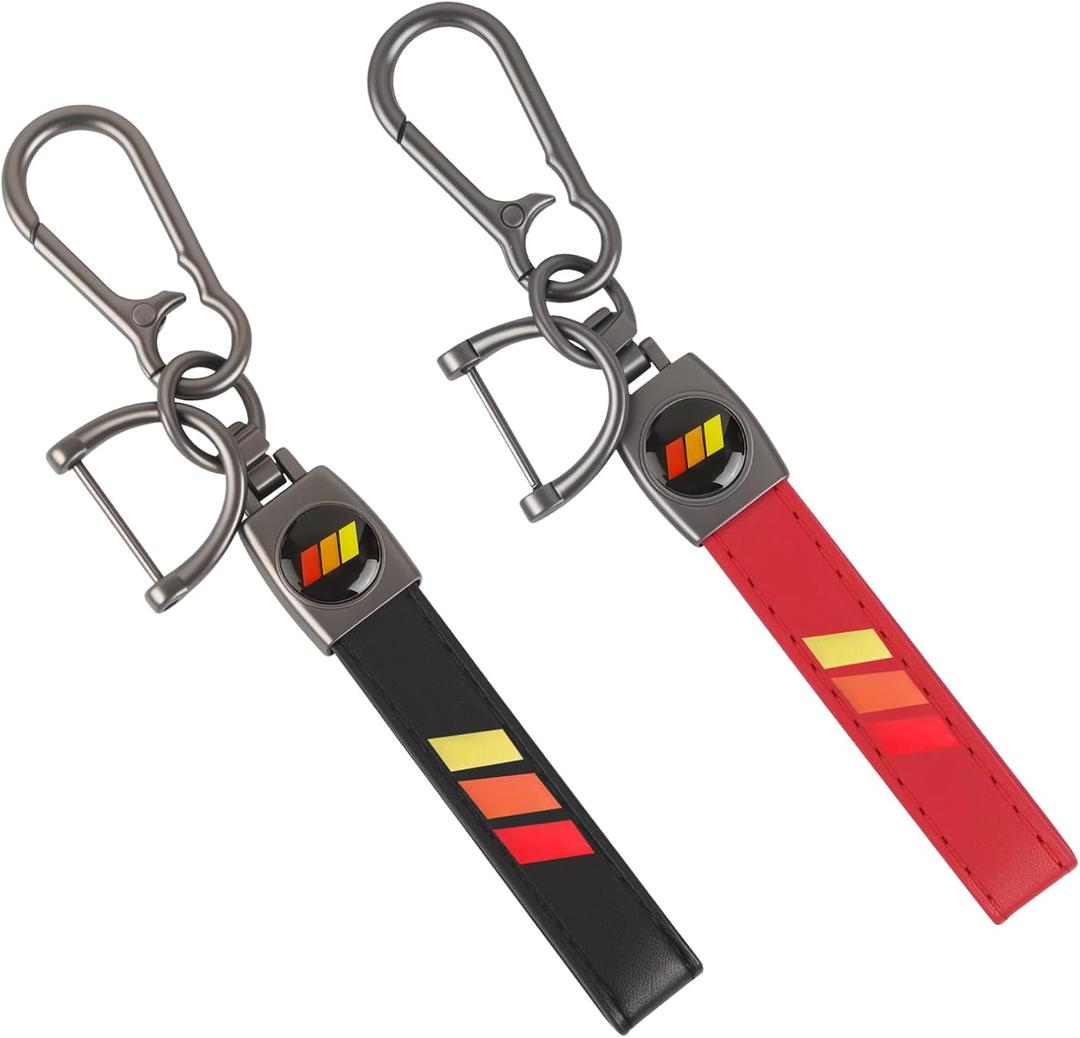 2 PCS Black and Red Leather Metal Car Keychain Cars Keyring Accessories