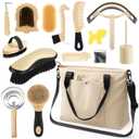 Abbylike 15 Pieces Horse Grooming Kit with Organizer Tote Bag Tack Room Supplies Horse Brush Sets Care Equine Cleaning Kit Shedding Grooming Massaging Tools (Beige)