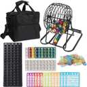 Bingo Game Set with 150 Balls, 8 Metal Bingo Cage with Non-Slip Feet & Storage Bag Deluxe Bingo Set with 100 Large Print Cards,150 Chips, Master Board for Adults, Seniors & Large Groups