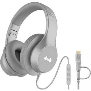 Wired Headphones, Premium Over-Ear Headset with Hi-Fi Stereo Sound, Noise-Isolating Ear Cushions, Lightweight Comfortable Design, Tangle-Free Cable, Ideal for Work & Daily Commute (Silver)