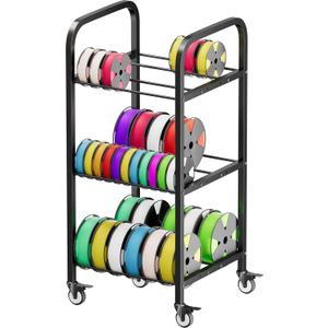 3-Tier 3D Printer Filament Storage Rack with Wheels, Rolling Spool Holder Stand Cart, Holds up to 361kg Spools, Heavy Duty Metal Filaments Organizer Shelf for Printing Studio Office Workshop (Black)
