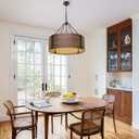 Chandelier Lighting Fixture, 4-Light, Black Walnut Wood Metal Drum Shade, Rustic Industrial Iron Pendant for Kitchen Island Living Dining Room Over Table, 23" W x 21.5" H