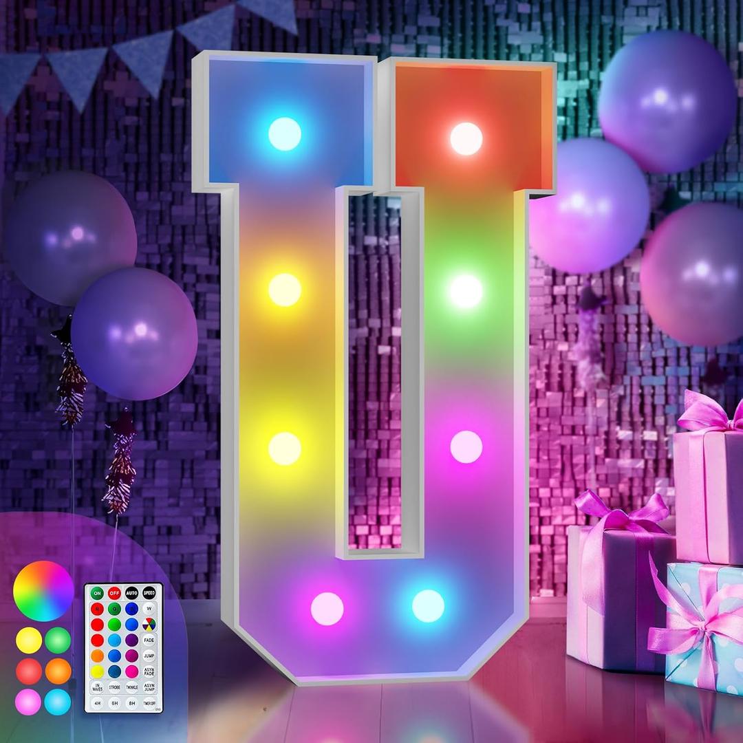 Imprsv 3FT Colorful Marquee Letters U, 18 Colors Large Light up Letters Alphabet Sign with Remote, Big Marry Me Sign, Birthday Party Decorations Anniversary Wedding Decoration