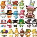 42 Pcs Interchangeable Easter Highland Cow Decor Holiday Highland Cow Seasonal Sign Farmhouse Rustic Wood Welcome Ornament Tiered Tray Decoration Desk Accessories for Home Office Gift