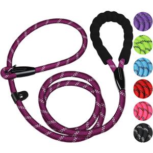 Dog Leash 6 FT, Durable Premium Quality Strong Training Rope Slip Leash with Comfortable Padded Handle and Highly Reflective Threads for Small Medium and Large Dogs, (Wine Red) (6 Feet x 1/2 Inch)