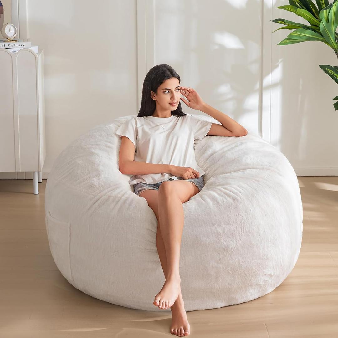 MAXYOYO Bean Bag Chair for Adults, Large 5 ft Bean Bag Chair with Foam Filling, Ultra Soft Fur Lazy Sofa for Living Room Bedroom, Machine Washable Cover