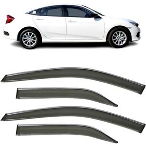 4Pcs Window Visor Deflectors Rain Guards for Honda Civic 2016-2021 Chrome Trim