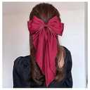 Crymystal Satin Hair Bows Long Red Bow Hair Clips Ribbon Hair Barrettes Clip Large Solid Color Bowknot Hairpin French Hair Barrette Lady Barrettes Ponytail Accessories Jewelry for Women (Red)