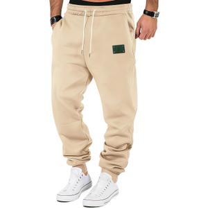 TAFLE Men's Fleece Sweatpants Warm Winter Pants Athletic Drawstring Jogger Pants with Pockets (Large, Khaki)