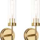 Wall Sconces Set of Two,Modern Bathroom Sconces Wall Lighting 16" 60W Brushed Gold Sconces Wall with Clear Glass Shade for Living Room Corridor Mirror Bedroom Stairs (Hard Wired, Gold-Hard Wired)