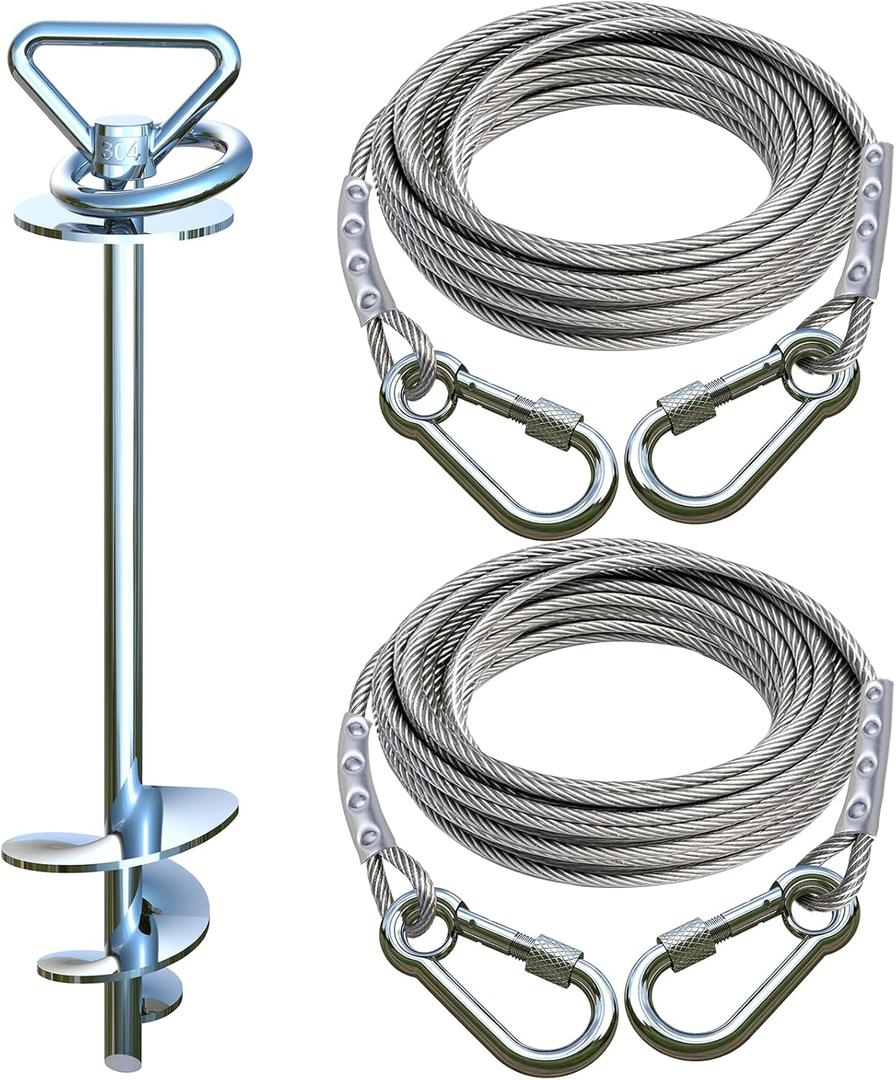 Dog Tie Out Cable and Stake for Camping,with 2x20FT Heavy Duty Cables(up to 200lbs),360°Swivel Dog Run Anchor- No Tangle,Dog Runner for Yard -Ideal for Outdoor Camping