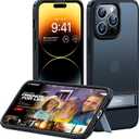 TORRAS MarsClimber for iPhone 14 Pro Case with Stand, [3 Stand Ways Metal Kickstand] [8FT Military Grade Drop Tested], Protective Slim Translucent Matte iPhone 14 Pro Phone Case for Women Men, Black