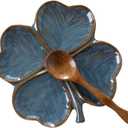 Ceramic Spoon Rest for Stove Top, Cute Four Leaf Clover Shaped Spoon Holder for Kitchen Countertop, Cooking Spoon Rest Table Decor (Blue)