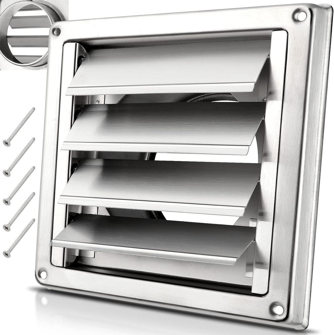 4" Upgrade Metal Dryer Vent Cover for House, Premium Stainless Steel Dryer Vent with 4 Screws Rubber Gasket, Best Exterior Wall Vent Cover with Louvre for Dryer Vents Range Hood Vent AC Vent