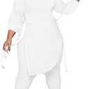 Women Plus Size 2 Piece Outfits Jumpsuit Camouflage Print Long Sleeve Slit Tunic Tops Pant Set