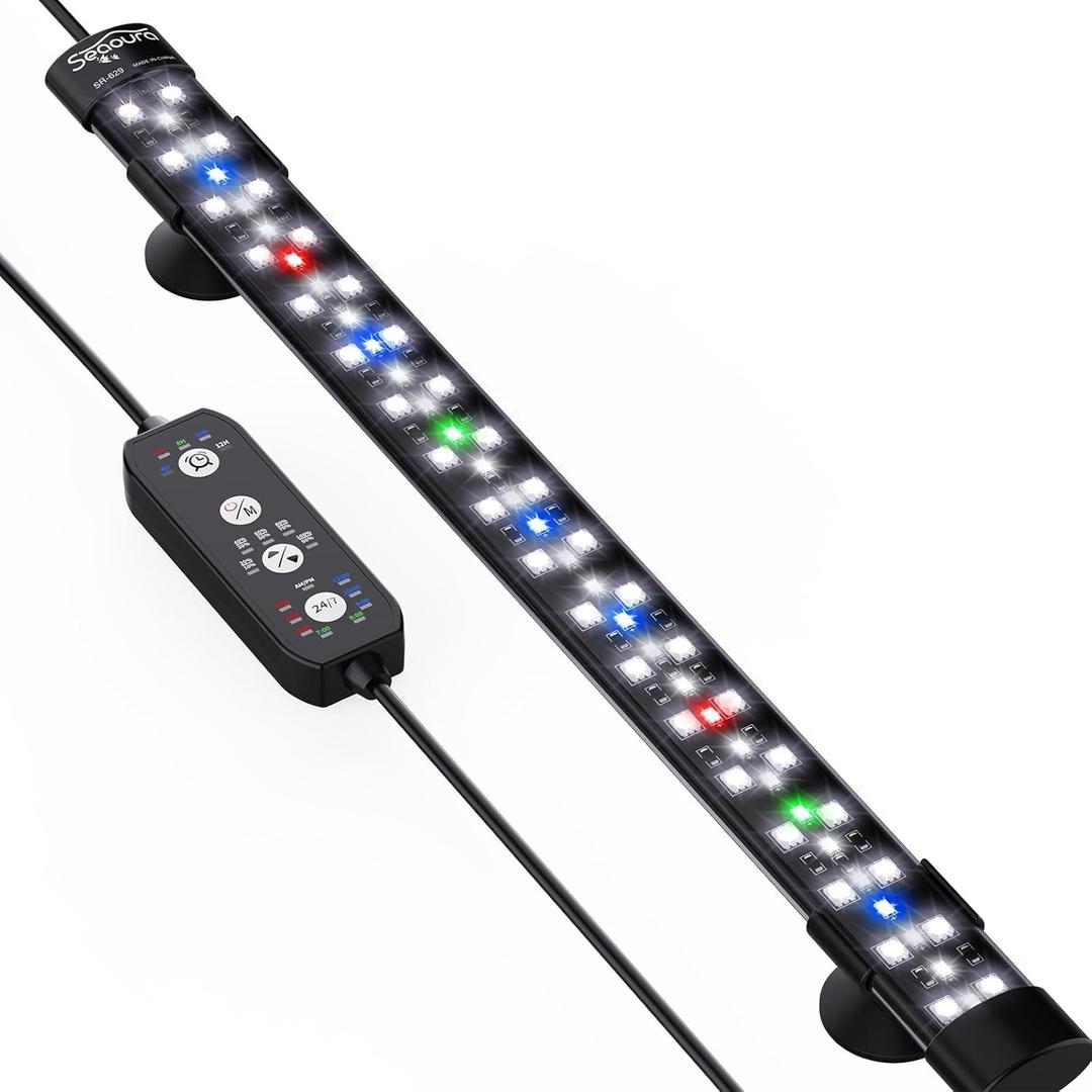 SEAOURA Submersible Aquarium Light for 16 to 27 Inch Fish Tank, 24/7 Cycle Fish Tank Light with Timer, Aquarium Plant Light with Full Spectrum+7 Single Colors, Auto On/Off, Adjustable Brightness (15 Inch length)