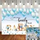 WR Bear Baby Shower Party Backdrop We Can Bearly Wait Watercolor Blue Balloons Star Leaves Background Baby Shower Boy Birthday Party Cake Table Decoration Photo Booth Props 7x5FT