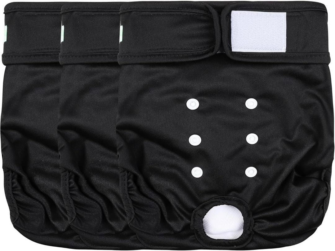 wegreeco Washable Female Dog Diapers Highly Absorbent Reusable Diapers for Dog in Heat Dog Period Diapers, 3 Pack (Black,Medium (Medium (12"-15" Waist))