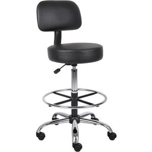 Boss Office Products Be Well Medical Spa Drafting Stool with Back, Black