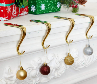 7 Pcs Christmas Stocking Holders Metal Mantel Stockings Hangers Classic Shelf Heavy Duty Stocking Garland Hangers for Counter Tables Window Fireplace Xmas Party Decoration (Gold)