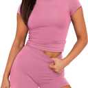 SAMPEEL Womens Two Piece Lounge Sets Casual Summer Outfits 2 Piece Short Matching Clothing Set (Medium, Palemauve)