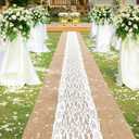 Preboun 3ft x 20 ft Natural Burlap Wedding Runner Aisle Outdoor for Wedding Ceremony Wide Aisle Runner with Lace Jute Rustic Burlap Decorations Outdoor Beach Garden Church