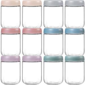 NETANY 12-pack 16oz Glass jars with Airtight Lids, Overnight Oats Containers with Lids, Wide mouth Mason Salad jars, Glass Food Storage Containers for Snacks Yogurt Spice Sugar
