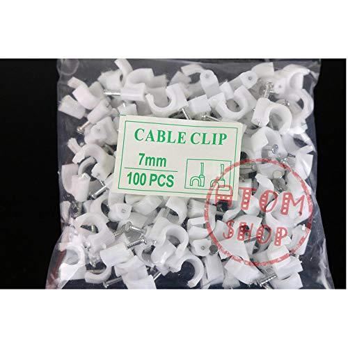 IndustrialField 200 PCS 7MM Circle Cable Wire Wall Hanging Screw Clips Cable Clips for RG6 RG59 White 