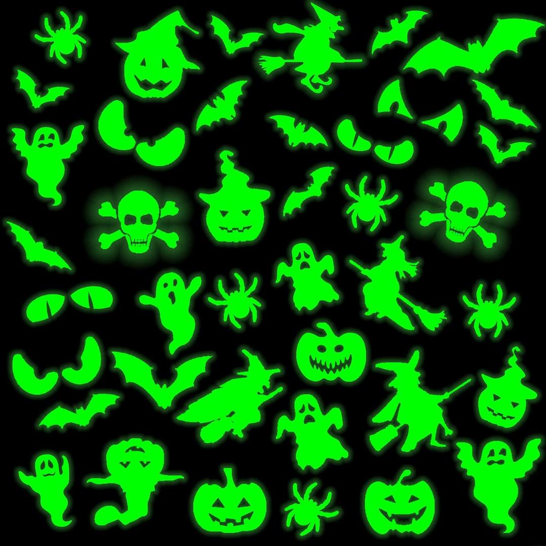 99 Pieces Halloween Glow in The Dark Stickers Halloween Luminous Window Decal Wall Stickers Ghost Bat Pumpkin Spider Eye Skeleton Night Glow Stickers Modern Removable for Halloween Theme Party