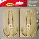 Command X-Large Satin Brass Triple Hook, 2 Hooks, 6 Strips, Damage-Free Hanging with Adhesive Strips, No Tools Wall Hook for Hanging Decorations in Living Spaces