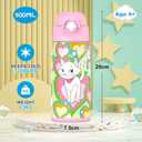 Girls Insulated Water Bottle with Covered Pop-Up Straw,16 oz Kids Cups with Stainless Steel Leak Proof for School Pink（Cat）