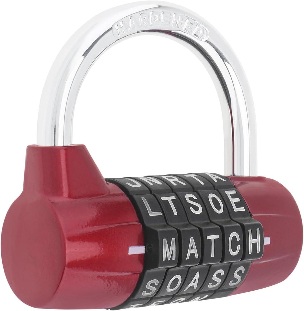 Gym Locker Lock 5 Letter Word Lock Safety Padlock Combination Lock for School Gym Locker,Sports Locker,Fence,Toolbox,Case,Hasp Storage (1, Red)