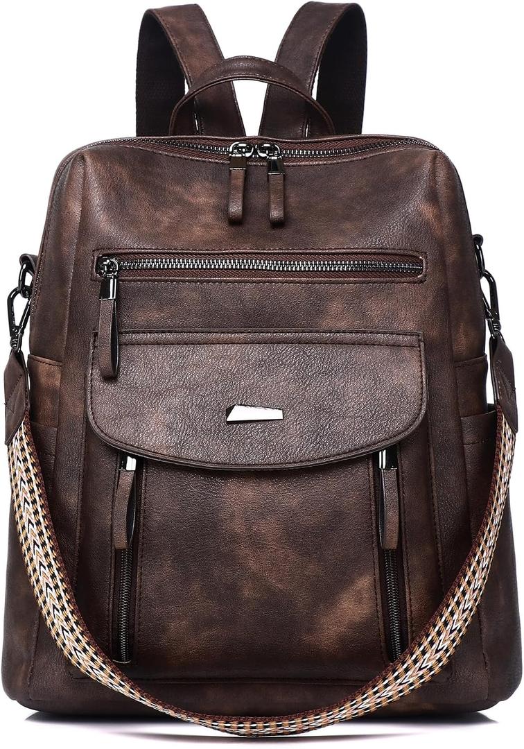 WYFJNX PU Leather Womens Backpack Purse Ladies Backpack Handbag Fashion Shoulder Bag Small Travel Bag Brown