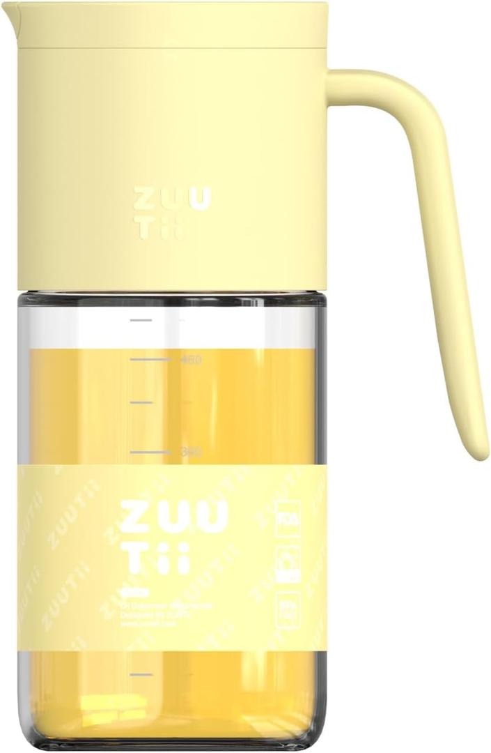 Zuutii Olive Oil Dispenser Bottle 18.6oz  Auto Flip Glass Vinegar Bottle with No-Drip Spout for Kitchen Cooking, Oil and Sauce Dispenser,Yellow