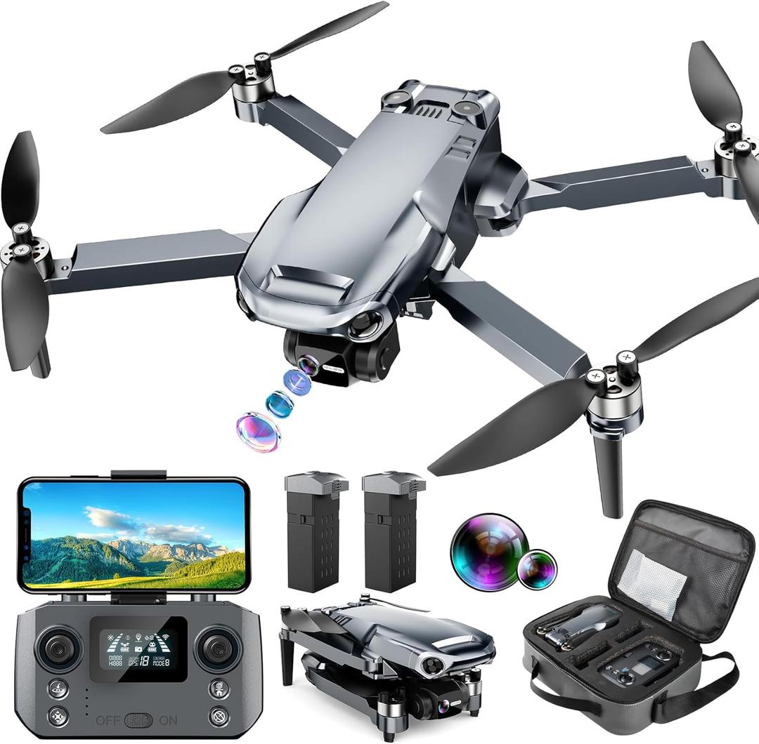 Drone with 4K Camera RC Quadcopter for Adults, 1640ft Long Range Video Transmission, 3-Axis Gimbal, 46Mins Flight Time GPS Auto Return and Follow Me, Circle Fly, Waypoint Fly, Altitude Hold (Grey)