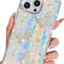 Trendy Elegent Girly Compatible with iPhone 16 Pro Max Case,Shining Cute Pearl Texture Soft Glitter Diamond Shockproof TPU Bumper(Butterfly,16 Pro Max)