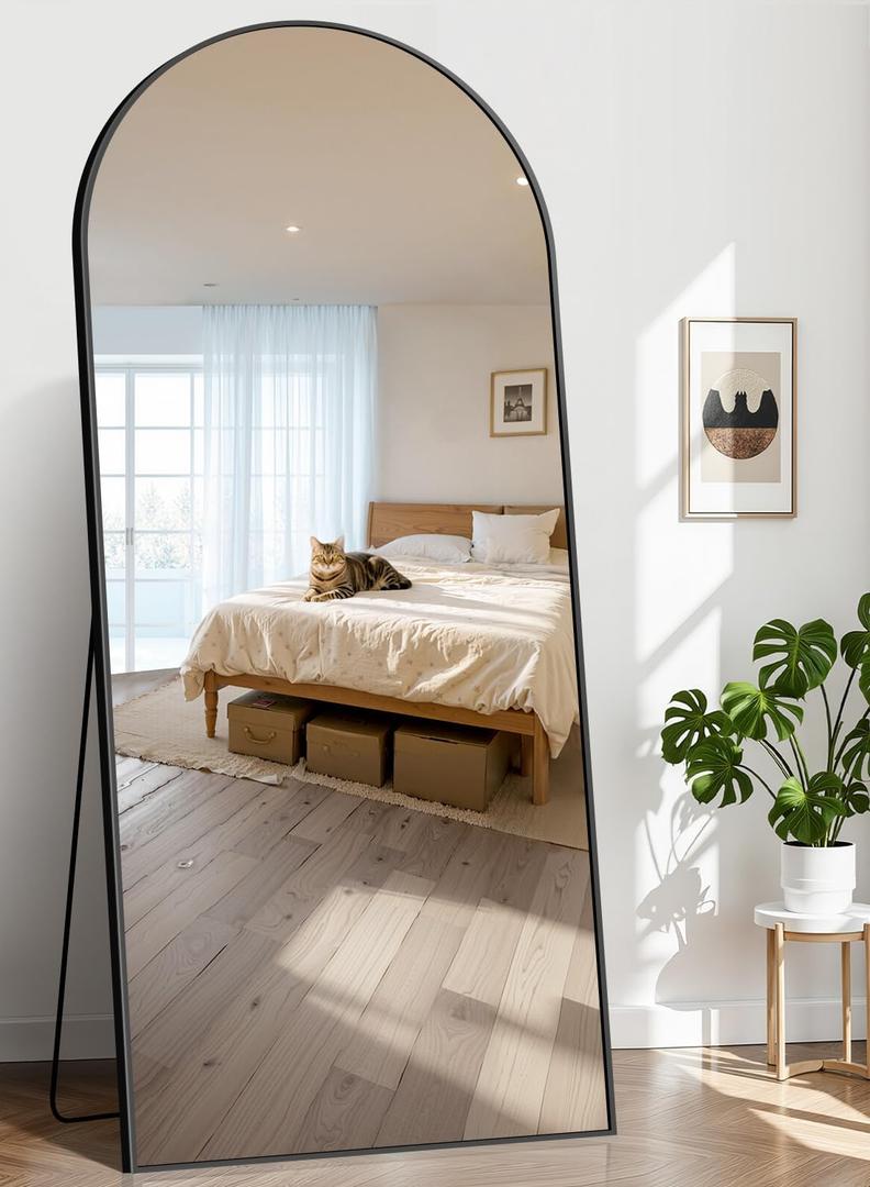 76"x34" Arched Full Length Mirror, Large Floor Mirror with Aluminum Alloy Frame Standing Hanging or Leaning Wall-Mounted Mirror, Vanity Mirror for Living Room and Bedroom,Black