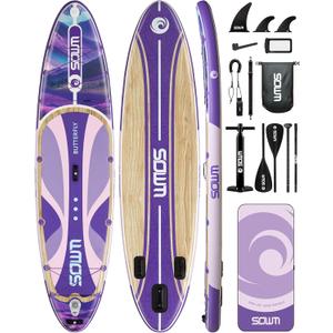 11'*33"/34" Inflatable Stand Up Paddle Board for Beginners,400/420lbs Capacity, Anti-Slip EVA Deck, Includes Adjustable Paddle, Pump, Backpack & SUP Accessories for Surfing, Fishing, Yoga & More
