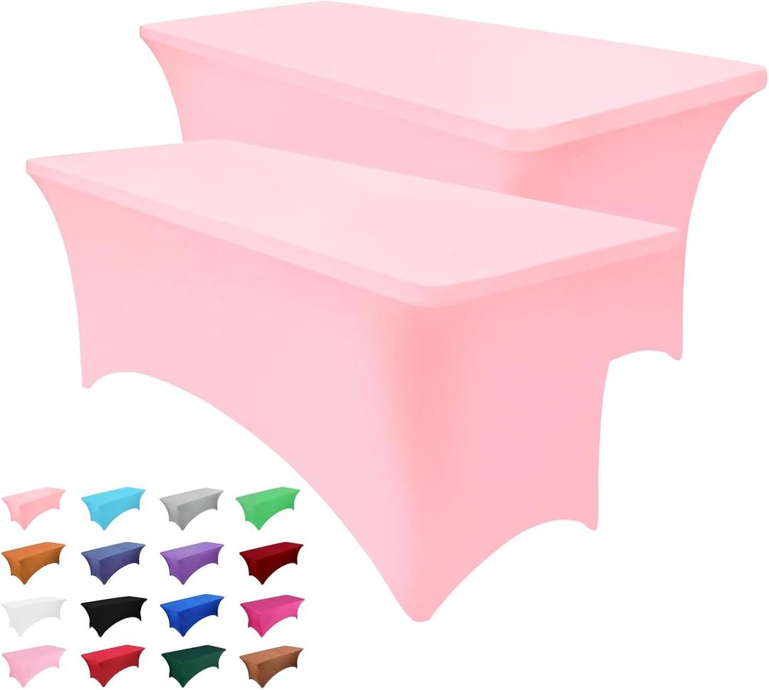 2 Pcs 6FT Table Cloth for Rectangle Tables - Light Pink Tablecloth Rectangular Stretch Spandex Table Coverage for Birthday Cocktail Wedding Spring Valentines Party (70" x 30"-2 pack)