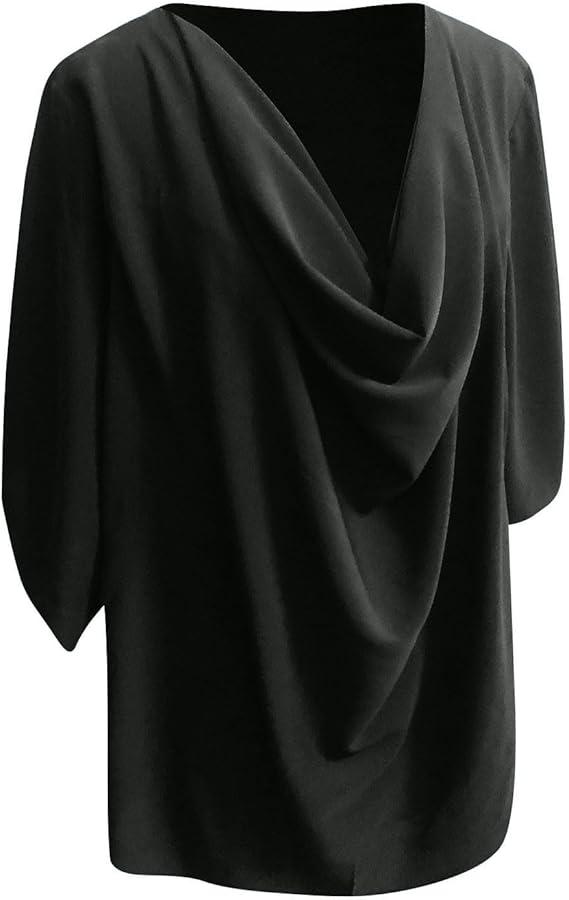 3/4 Sleeve Tops for Women Summer Cowl Neck Batwing Sleeve Blouses Business Casual Fashion Loose Shirts Trendy, S
