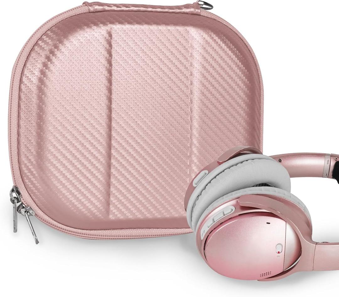 Geekria NOVA Headphones Case Compatible with Bose QC Ultra II, QC Ultra, QC45, QC 35 II, QC25, QCSE, Replacement Hard Shell Travel Carrying Bag with Cable Storage (Rose Gold)