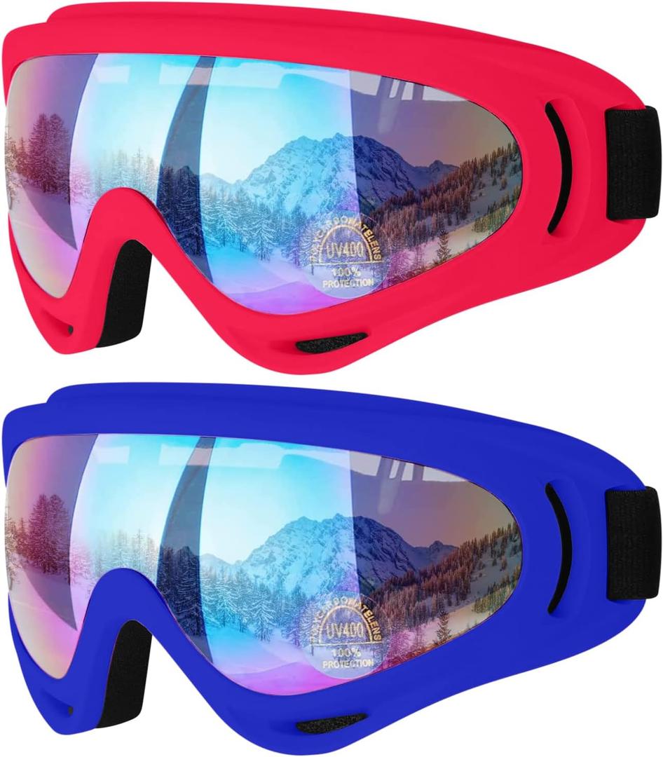 COOLOO Ski Goggles, 2 Pack Snow Goggles Snowboard Goggles for Men Women Kids - UV Protection Foam Anti-Scratch Dustproof (One Size, Color3)
