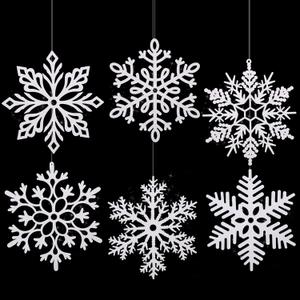 Sratte 6 Pcs 16 Inch Large Snowflake Ornaments,Giant Glitter Decorative Hanging Snowflakes,6 Designs Christmas Decorative Hanging Ornaments,Winter Window Decor with Nylon Thread (White)