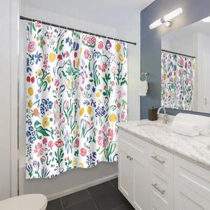 Floral Shower Curtain for Bathroom Decor, Modern Asthetic Bathroom Curtain Set, Waterproof Fabric Shower Curtain with Hooks, Artwork by Artist, Machine Washable, 72x72 in
