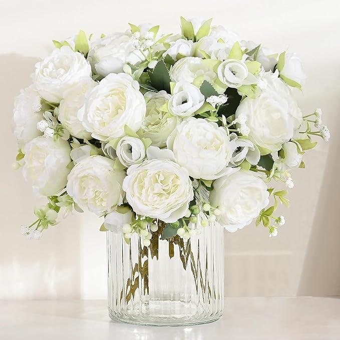 MARTINE MALL Peonies Artificial Flowers, White Artificial Peonies, Silk Peonies Flowers Fake Peonies Artificial Flowers Peonies Bouquet for Centerpiece Table Wedding Party Home Decor