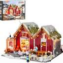 Spa-Cabin Winter Lighting-Building-Bricks Set - 2235 Pcs Christmas House Winter Lodge LED Light Construction Building Christmas Village Model Set for Adults and Families